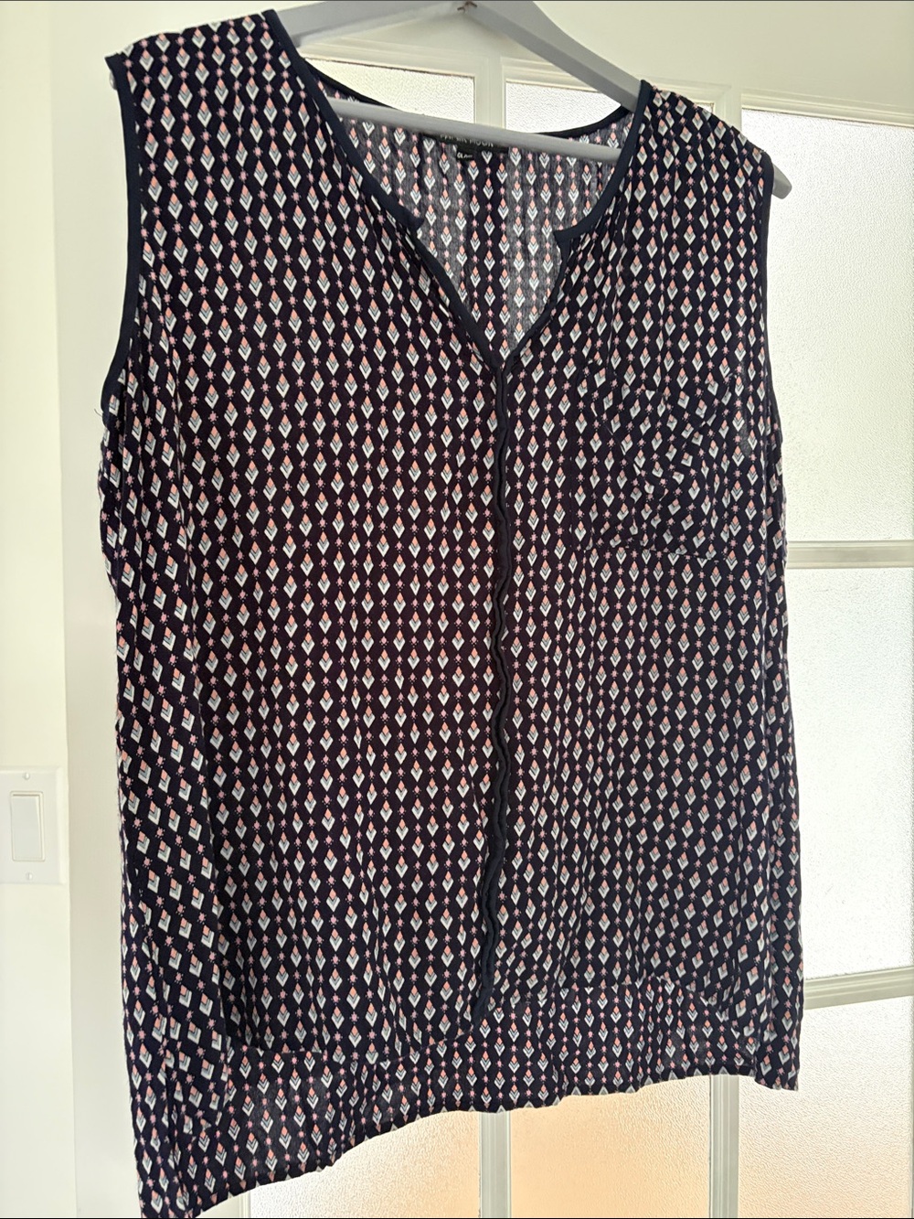 Papermoon Navy Printed Sleeveless V-Neck Camisole with White and Pink Accents